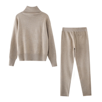 TAOVK damski wełniany kombinezon z dzianiny sweter z wysokim kołnierzem + spodnie luźny styl dwuczęściowy zestaw damski dzianinowe ubranie dres 5